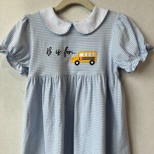 Girl - 4T - Cypress Row Blue Striped B is for Bus Dress